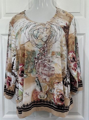 Investments II Stretch Strick Tunika Bluse künstlerischer Druck Übergröße Damen 3X