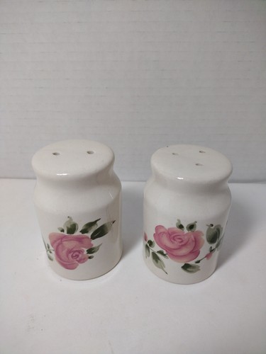 Vintage Salt & Pepper Shakers White with Pink Roses Green Leafs