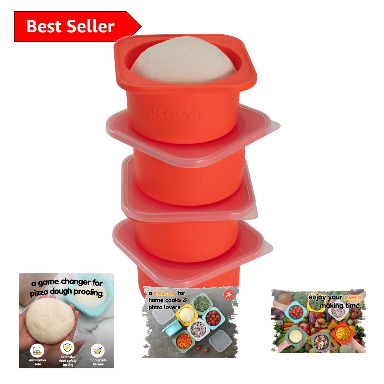 Family-Sized 4 Set Pizza Dough Proofing Boxes - 1L Silicone Airtight Containers