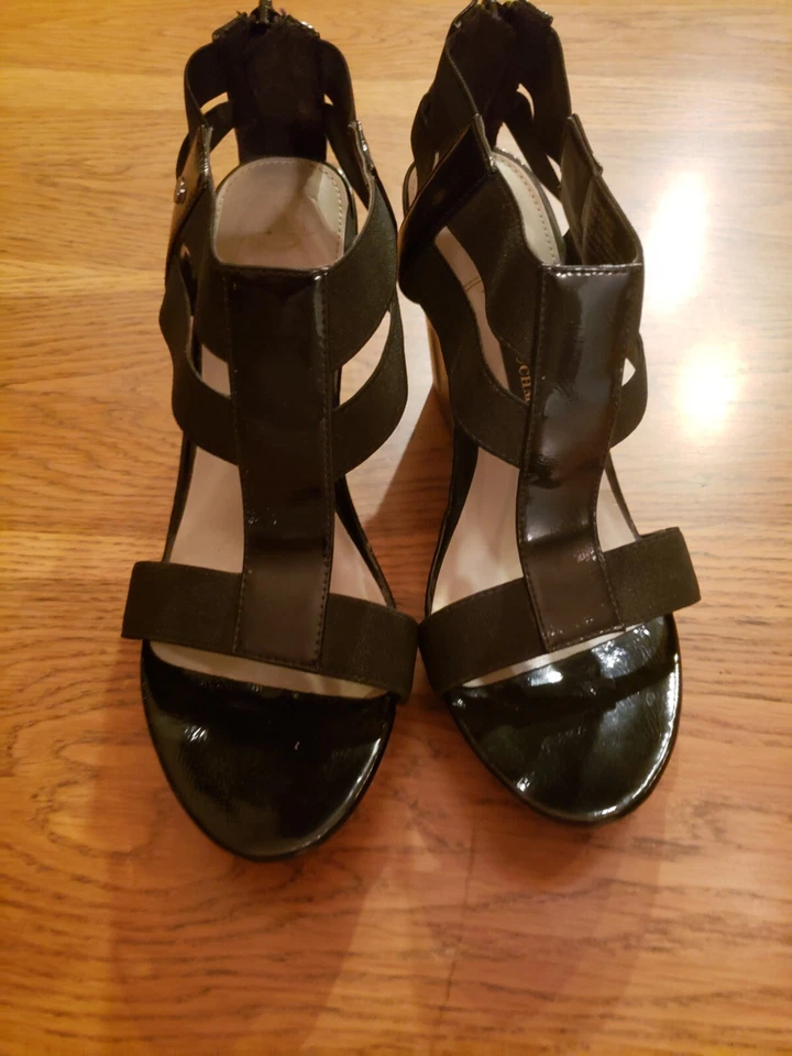 Sandalias de cuña Dana Buchman talla 8,5 M charol negro plataforma cremallera nuevas sin caja Foto 3 de 4