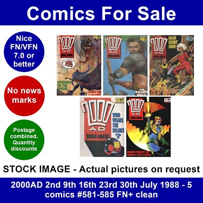 2000AD 2nd 9th 16th 23rd 30th July 1988 - 5 comics #581-585 FN+ clean