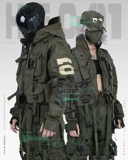 Men's Techwear Olive Green Jacket Hoodie Full Zip Buckle Holygrail  H.G.C-01/OLV