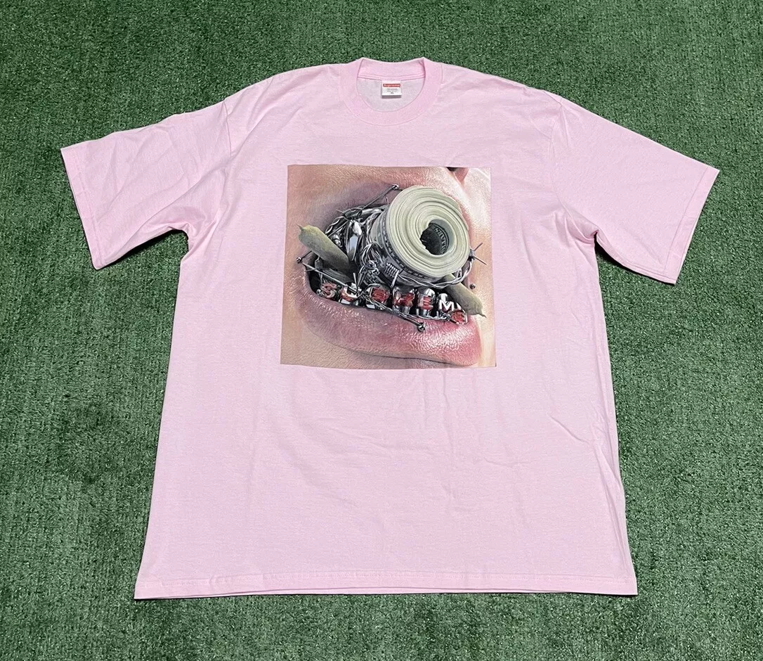 T shirt à manches courtes authentique Supreme Braces taille XL rose FW22