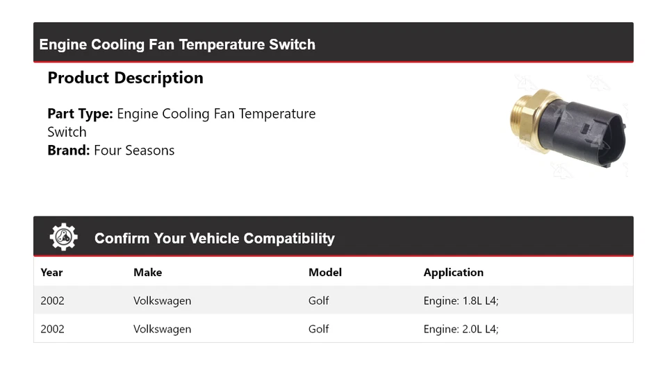 Interruptor de temperatura del ventilador de refrigeración del motor Volkswagen Golf 2002 4 estaciones Foto 2 de 4