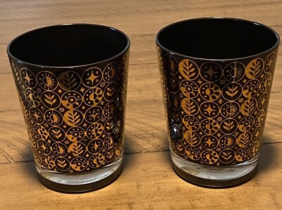 Georges Briard Highball Glasses Forbidden Fruit Black Gold 2 Total