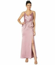 Adrianna Papell Wom Petite Satin Mermaid Gown with Draped Bow Detail, Rose,10P