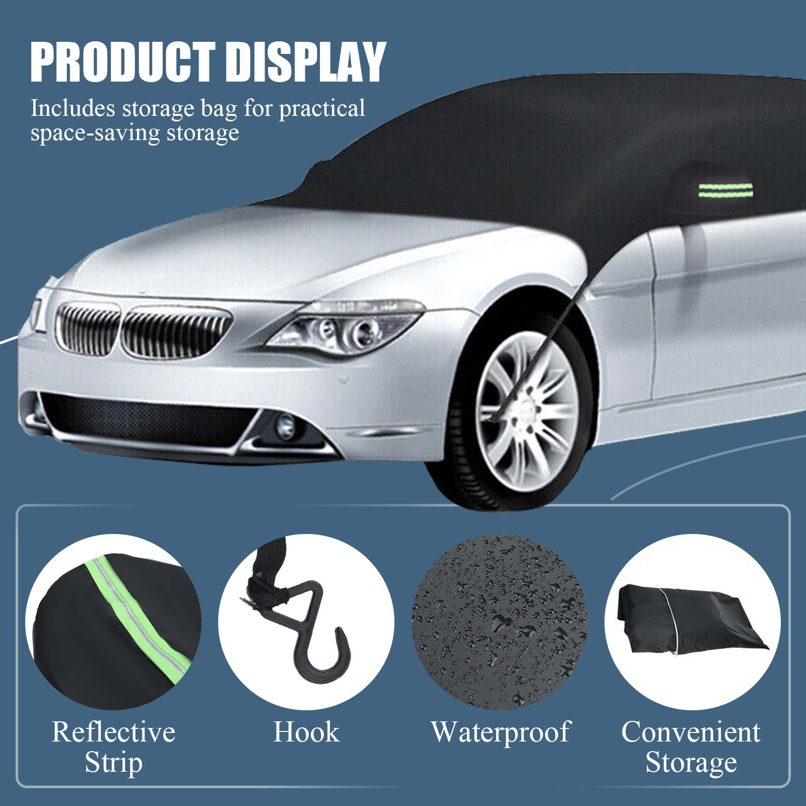 190T Half Car Cover Top Roof Sun UV/Rain Sun protective Waterproof