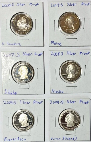 (6) 2000-2009 Washington 90% Silver Quarter State/Territory High Grade Proofs