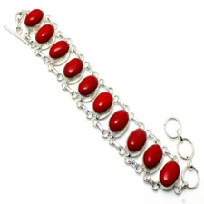 Italian Red Coral Gemstone Handmade 925 Sterling Silver Jewelry Bracelet Sz 7-8"