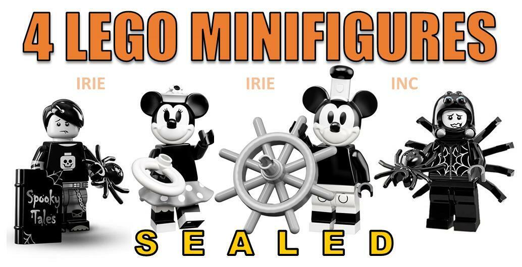 4 DISNEY Lego Minifigures - SEALED ( Mickey Minnie Mouse toy Spooky Spider Boy )