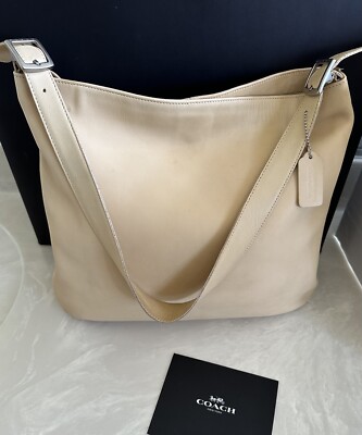 COACH VINTAGE LARGE BEIGE LEATHER SLIM SHOULDER BAG #9406  display picture 3
