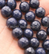 Beautlful Natural 10mm Faceted Dark Blue Jade Gemstone Loose Beads 15'' AAA