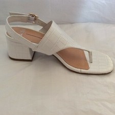 Mollini Women's Designer Luxury White Buckle Block Heel Sandal Shoe Size 37