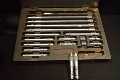 Vintage Moore & Wright End Measuring Rod & Inside Micrometer Boxed Set Metric
