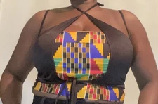 Slinky Halterneck Keyhole (Ankara) Crop Top- XL/size 16