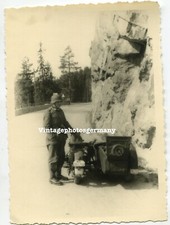 D7409 Foto WH Motorrad Gespann Krad Soldat Kradmelder Beiwagen Stahlhelm