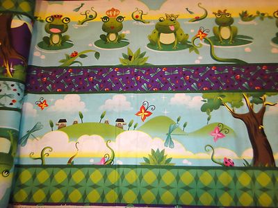 Green Frogs Toads Cotton Before the Kiss Stripe Cotton Fabric Avlyn Fabric BTY