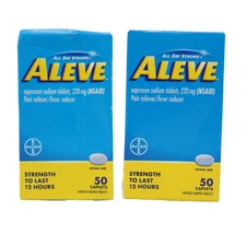 2 PACK Aleve Pain Relief Naproxen Sodium Caplets ‐ 50 Count EXP 02/2026+