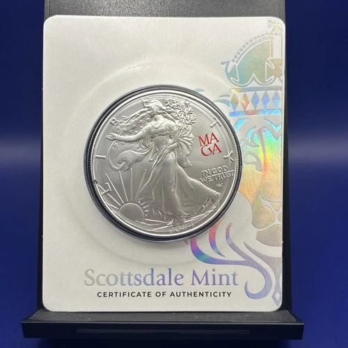 Scottsdale Mint 2024 American 1oz .999 Fine Silver Eagle Coin w Red MAGA Privy!