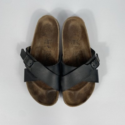 BIRKIs BIRKENSTOCK Black Santosa Birko-Flor Size 38 L7 M5 Boho Beach Luxury READ