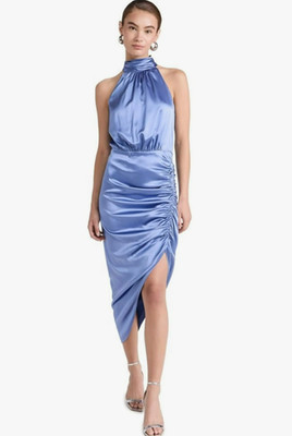 Veronica Beard Steel Blue Silk Satin Gabriela Halter Tie Dress, Size 14 NWT $648