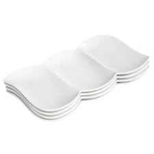 Chip and Dip Serving Set Porcelain Tray Deep Divided Bowl,Set of 4 Divided Pl...