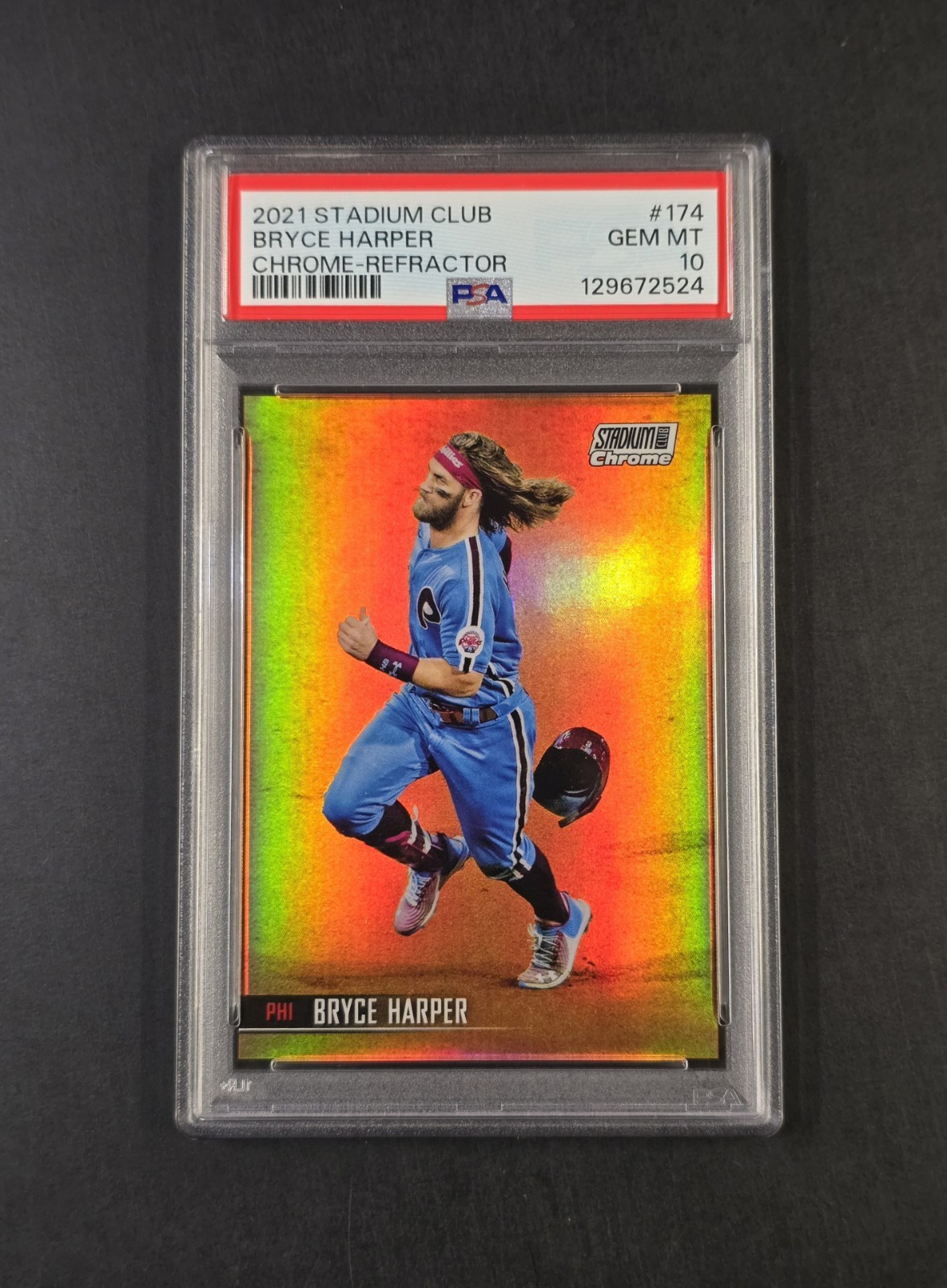 2021 Topps Stadium Club - Bryce Harper #174 Chrome Refractor PSA 10 Pop 4 view 1