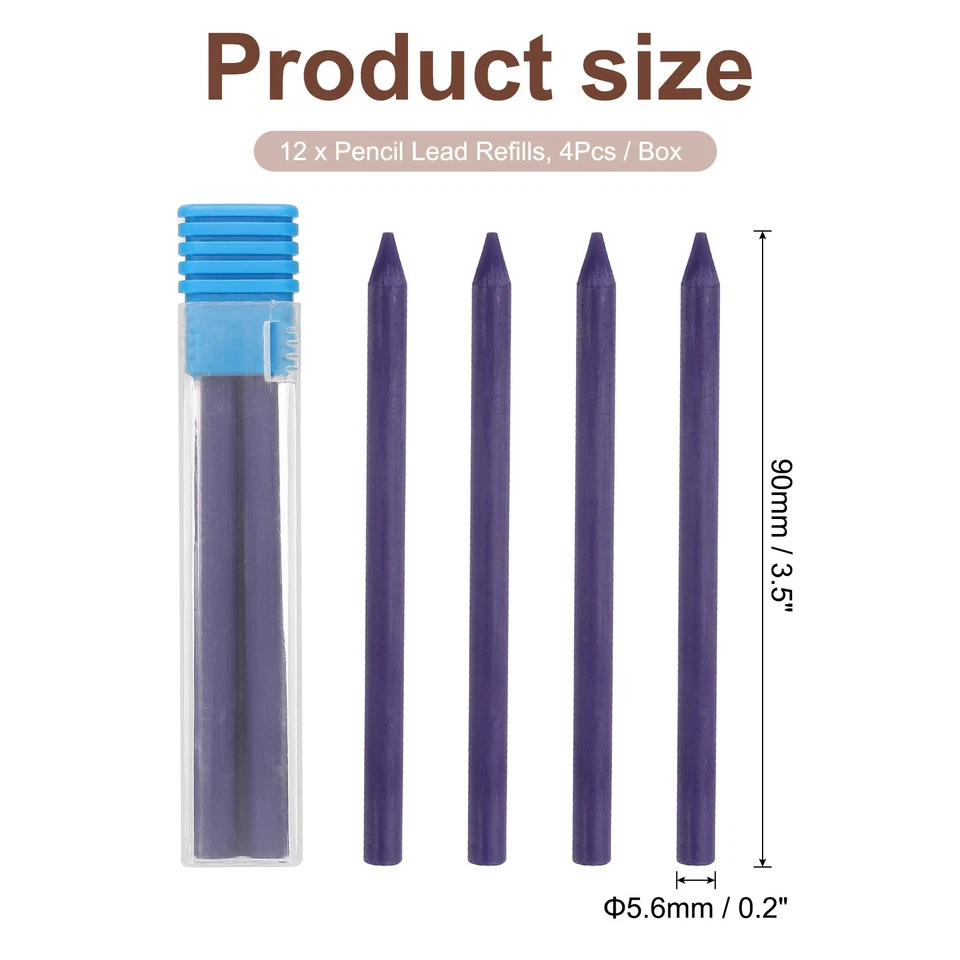 12Pcs 5.6mm 2B Carpenter Pencil Lead Refills, Solid Dry Pencil Refills, Purple - Image 2 of 4