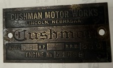 Antique Cushman Motor Works Model C8 4HP Brass Engine Tag Data Badge Plate