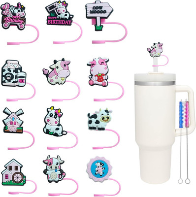 12Pcs Cute Cow Straw Covers Cap for Stanley Cup, 0.4In/10Mm Silicone Straw Toppe