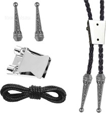 4PCS Bolo Tie Kit Leather Rope with Silver Clasp Supplies Braided Cord Chain