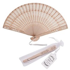 50 Sets Wooden Hand Fan Wood Handheld Folding Fans with Organza Bags and Thank