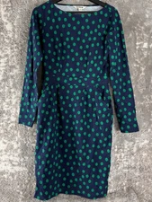 Boden Size 6 Polka Dot Midi Party Retro Fit Flared Dress Navy Long Sleeve Pocket