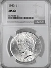 1923-P  $1 PEACE SILVER DOLLAR  "PHILADELPHIA MINT"  NGC MS61 #8678135-024