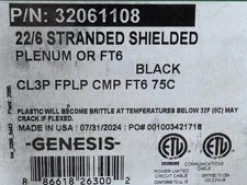 Southwire Genesis 3206 22/6C Shielded Plenum Control Cable CMP Black /50ft