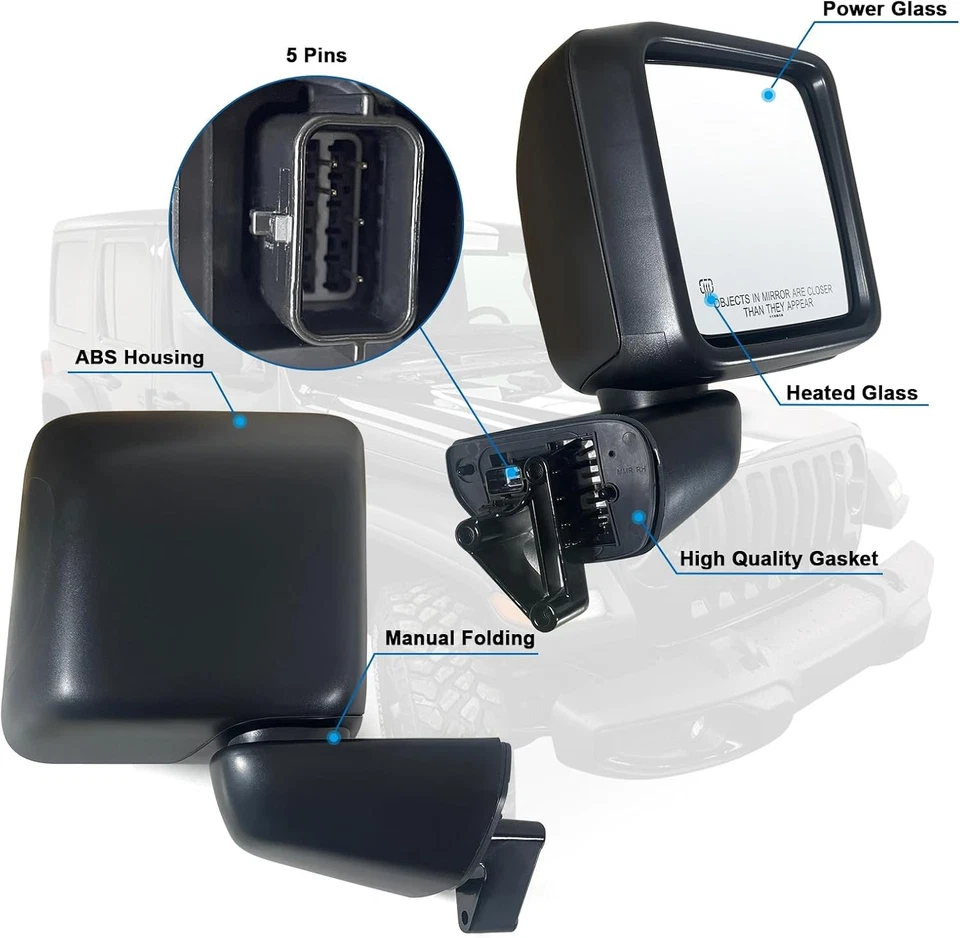 Power Heated Rear View Mirror Passenger For Jeep Wrangler 18-24 &Gladiator 20-24 Foto 2 de 4