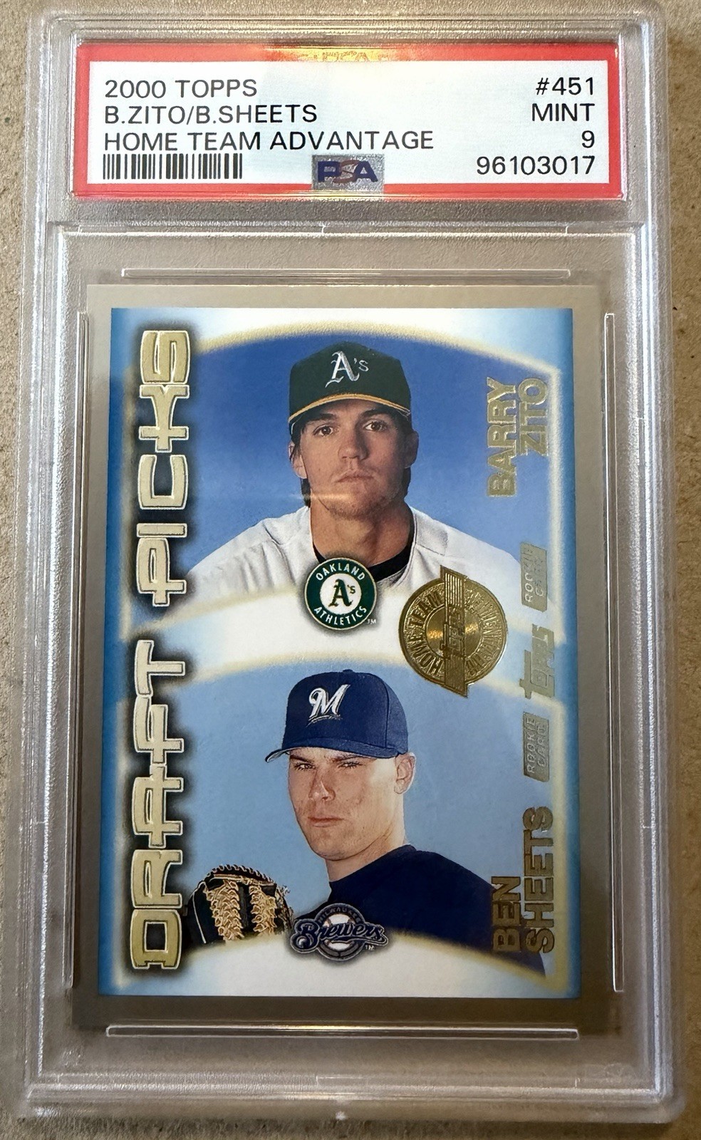 2000 Topps #451 Barry Zito/Ben Sheets Home Team Advantage Parallel RC SP PSA 9
