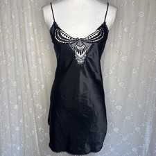 Vintage Indulgence Black Opaque Bias Cut Slip Dress With Lace Bust Small 34 Bust