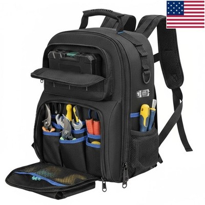 Heavy Duty Tool Backpack for Men Electrician HVAC Construction Bag w/ 59 Pockets