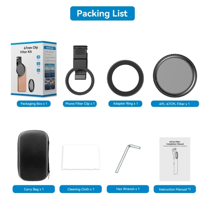 67mm Circular Polarizer Filter with Clip Adapter Rings Phone Camera Lens - Image 3 of 4