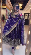 Heavy Faux Blooming Georgette Gown Bottom With Purple Dupatta For Festival Wear