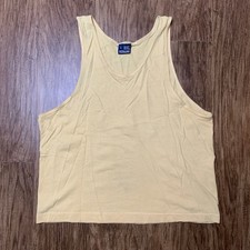 Vintage Blank Tank Top Shirt Large Sleeveless Single Stitch 90s USA Made Yellow