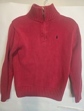 Polo Ralph Lauren Childs Med 10-12 Red Quarter Zip Pullover Sweater Kids Youth