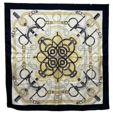Hermes Carr  90 Eperon d'Or Silk Scarf Navy No Box Used.