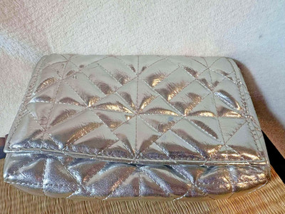 Zara Silver Wristlet Pouch   Small Metallic Clutch Bag (No Strap) - Preowned