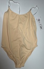 NWT Capezio Girls Camisole Leotard W/ Clear Transition Straps - Nude LARGE