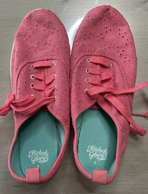 Faded Glory Women's Pink Eyelet Lace-Up Sneakers Size 8