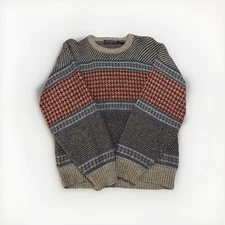 Van Heusen Sweater Mens Large Knit Pattern Geometric Crewneck Pullover Acrylic