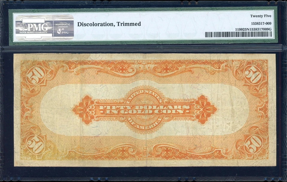 1913 $50 Gold Certificate Bill FR-1199 - Certified PMG 25 Net (Choice Very Fine) - Image 2 of 2