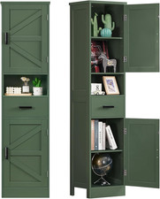 67" H Tall Bathroom Storage Cabinet with Barn Doors and Drawer, Narrow Bathroom